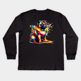 Artistic Colorful Splash Interpretation of Sitting Pug Kids Long Sleeve T-Shirt